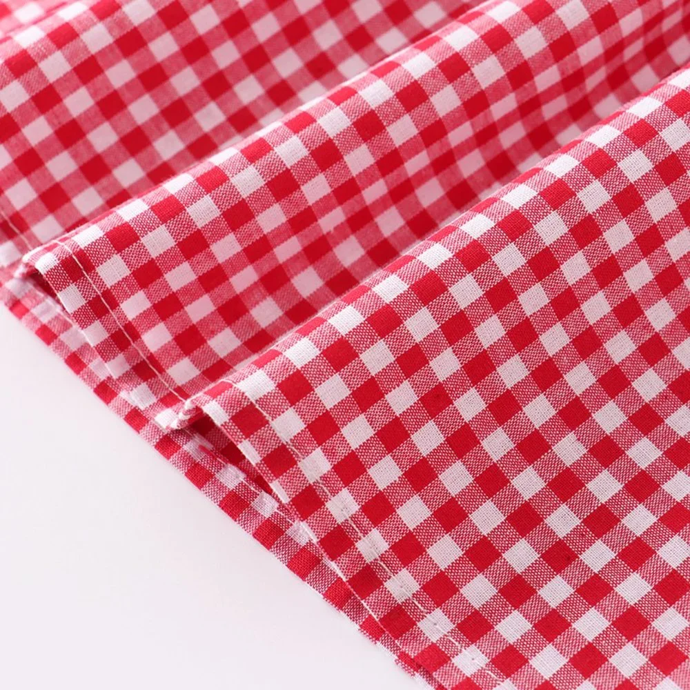 Red Gingham Smocked Flutter-Sleeve Kids Dress